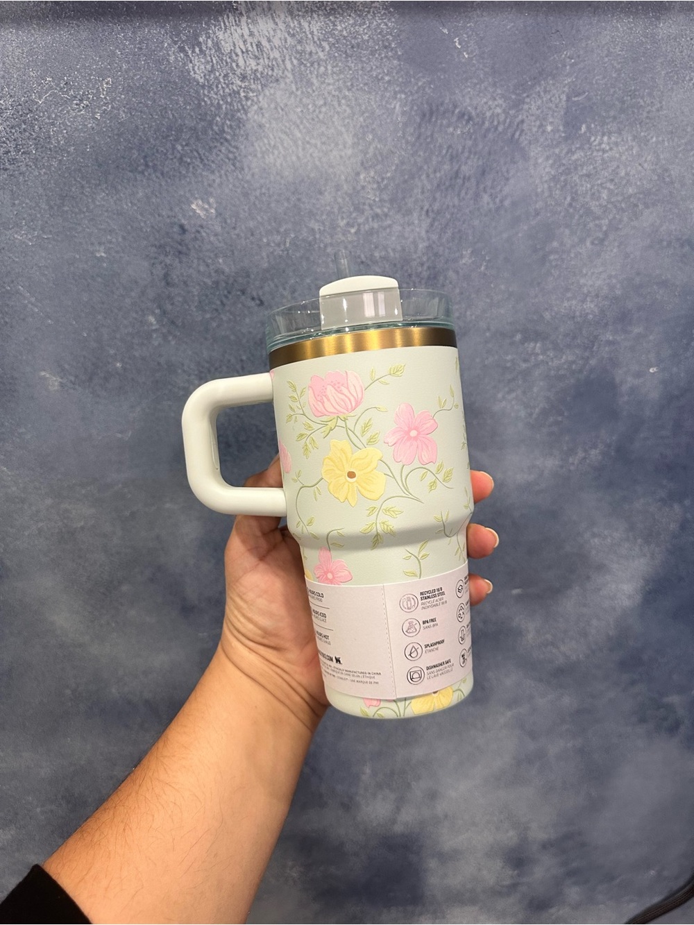 Stanley Floral Insulated Travel Mug in Light Green, Pink & Yellow